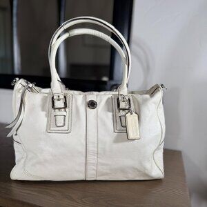 Coach White Leather Satchel | Blue Interior | Classic Spring Tote